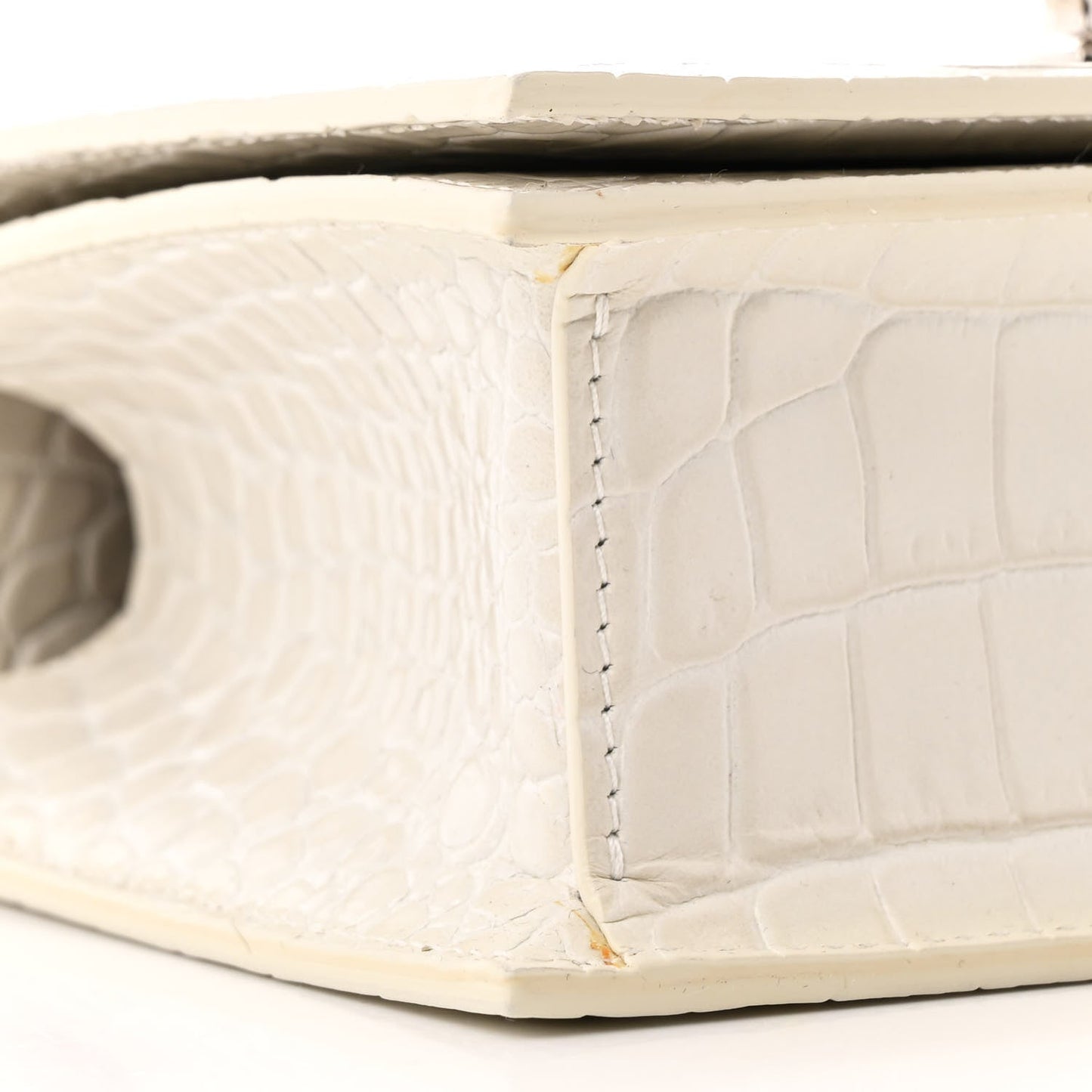 Shiny Calfskin Crocodile Embossed Knuckle Jeweled Crossbody White
