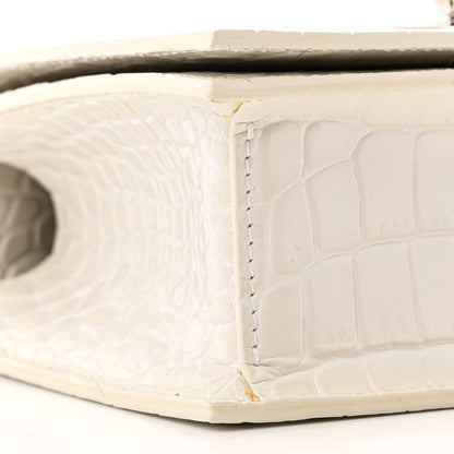 Shiny Calfskin Crocodile Embossed Knuckle Jeweled Crossbody White