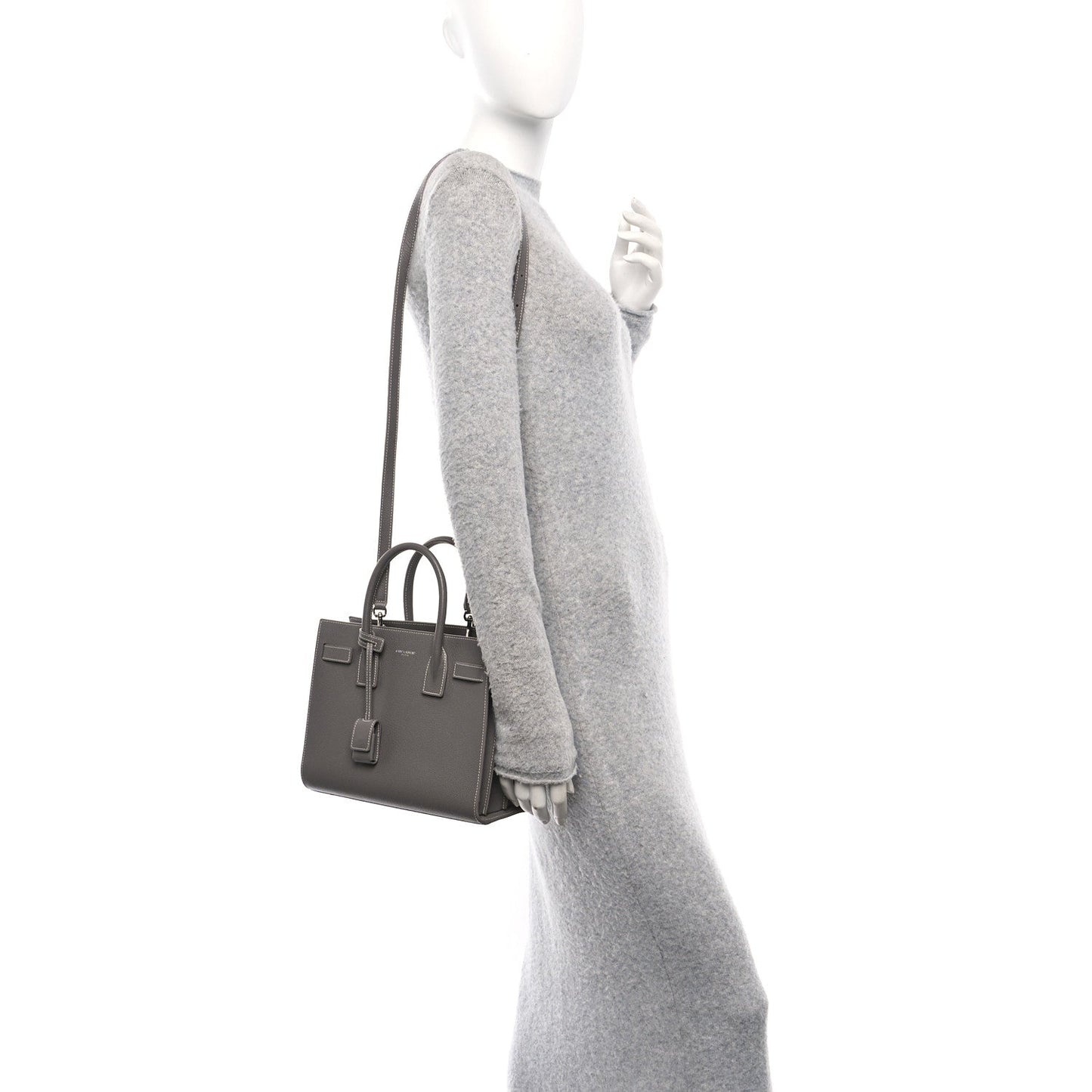 Grained Calfskin Topstitch Baby Sac De Jour Fog