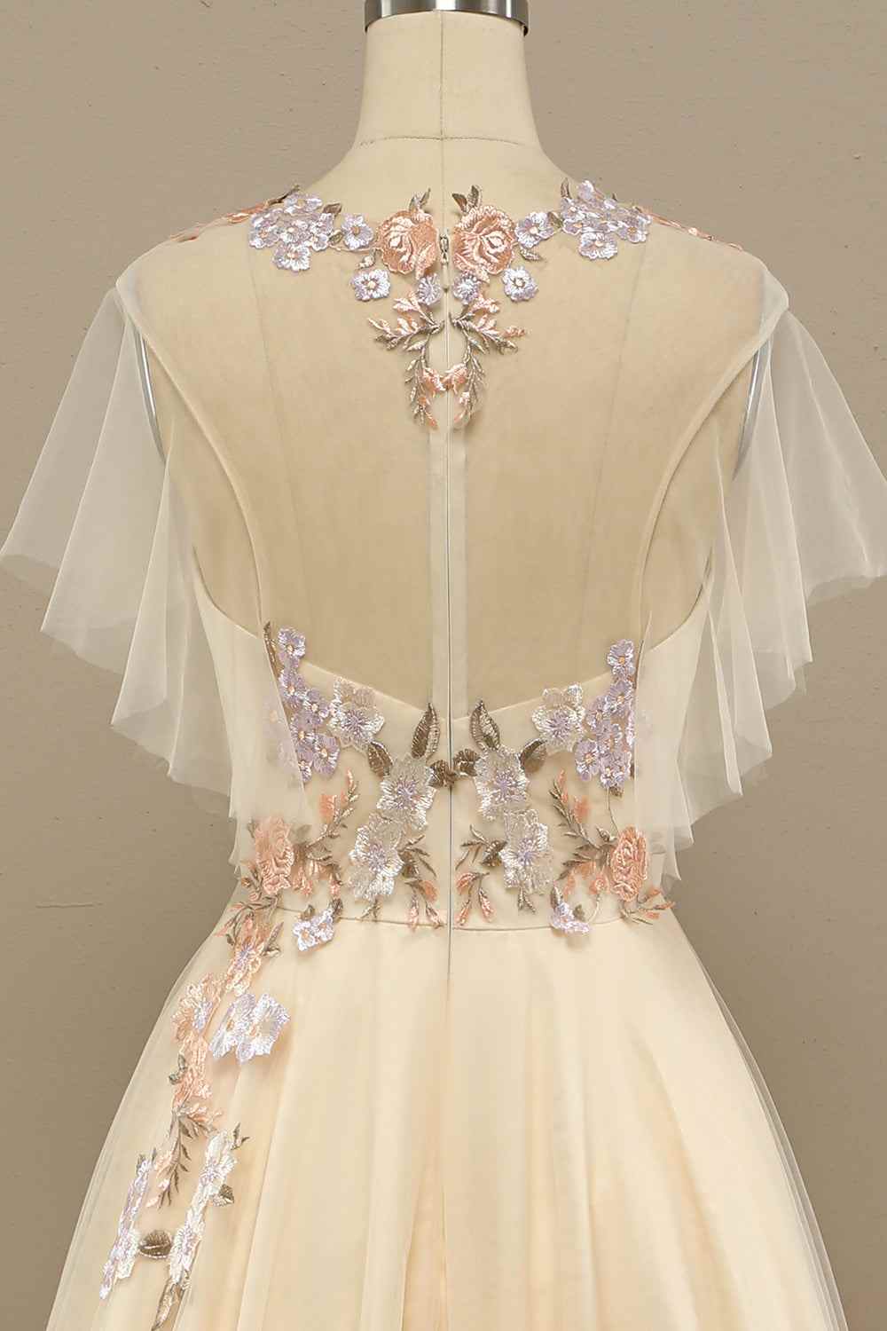 High Neck Tulle A-Line Empire Appliques Prom Party Dress