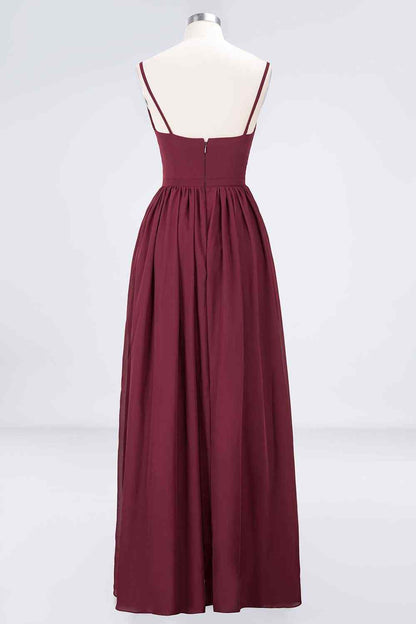 Burgundy A-line Plunging V Neck Chiffon Long Bridesmaid Dress with Beaded Sash