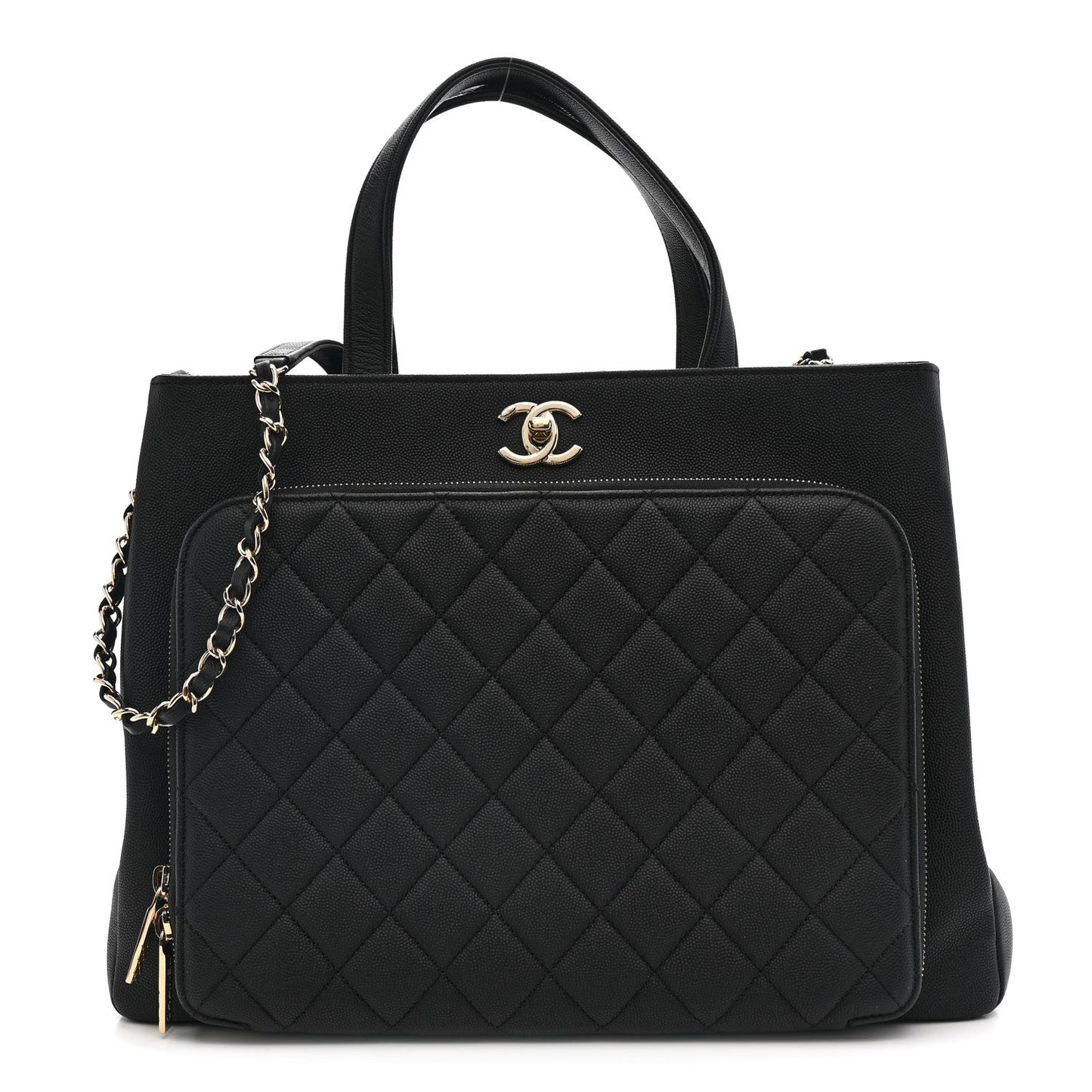 Caviar Quilted Large Business Affinity Shopping Bag Black