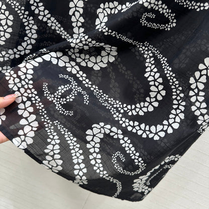 CC 25 Wave Pattern Long Skirt Black Silk Cotton