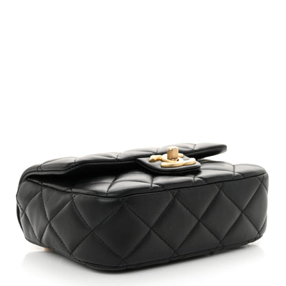 Lambskin Enamel Pearl Quilted Mini Charm Me Square Flap Black