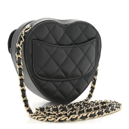 Lambskin Quilted CC In Love Heart Clutch With Chain  Black