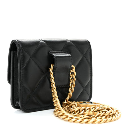 Lambskin Enamel Quilted Pending CC Flap Belt Bag Black