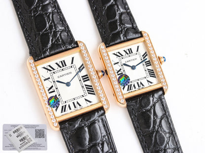 TANK SOLO PINK GOLD DIAMOND BEZEL CROCODILE LEATHER