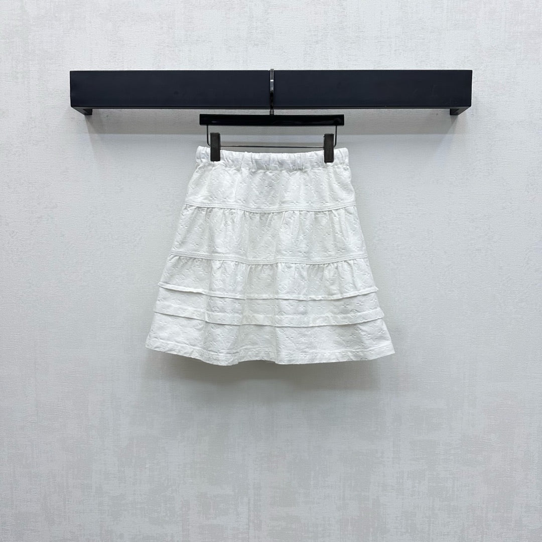 LV25 Embossed Denim Scarf Skirt White Grey Cotton 291767