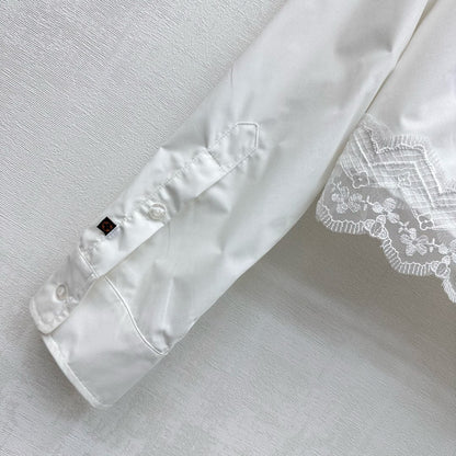 LV25 Lace-Trimmed Shirt and Shorts Set White Cotton 290149