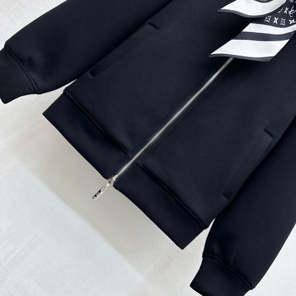 LV25 Silk Scarf Hooded Jacket Black Cotton 290214