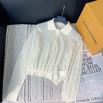 LV 25 Cutout Jacquard Top White Sheep Wool 305585