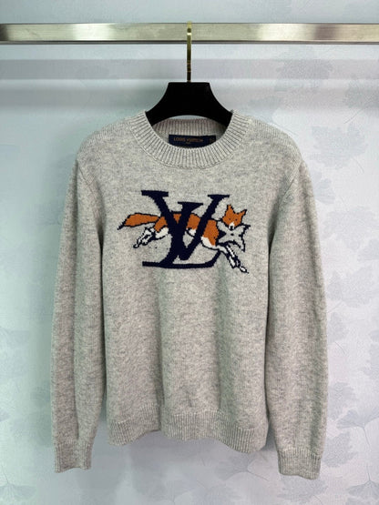 LV 25F Long-Sleeved Pullover Sweater Gray Wool 308067