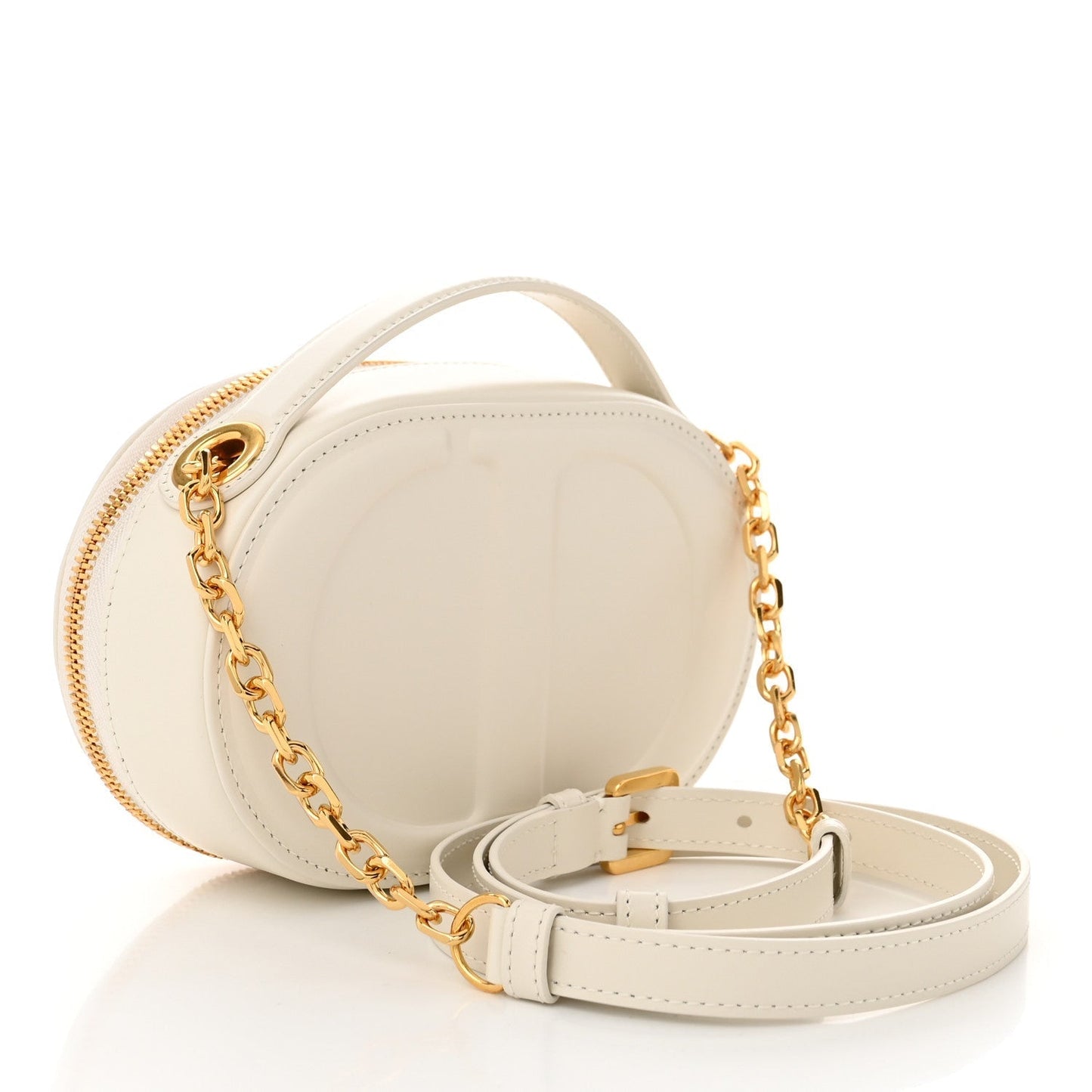 Calfskin CD Signature Oval Crossbody Camera Bag Latte