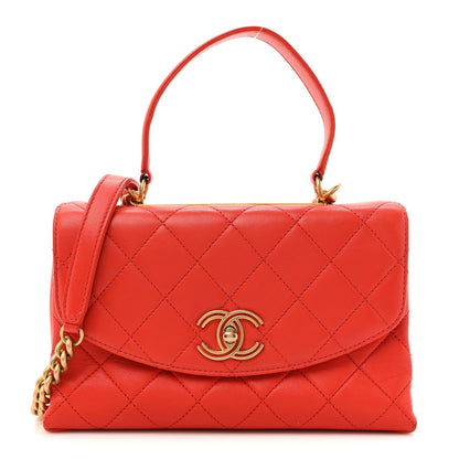 Lambskin Quilted Medium Trendy Spirit Top Handle Bag Orange