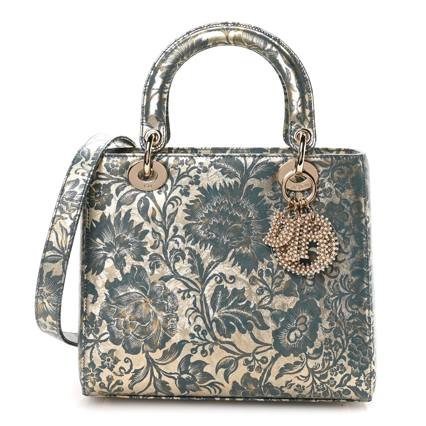 Metallic Lambskin Medium Brocart Lady Dior Metal Blue