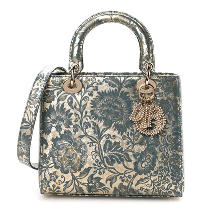 Metallic Lambskin Medium Brocart Lady Dior Metal Blue