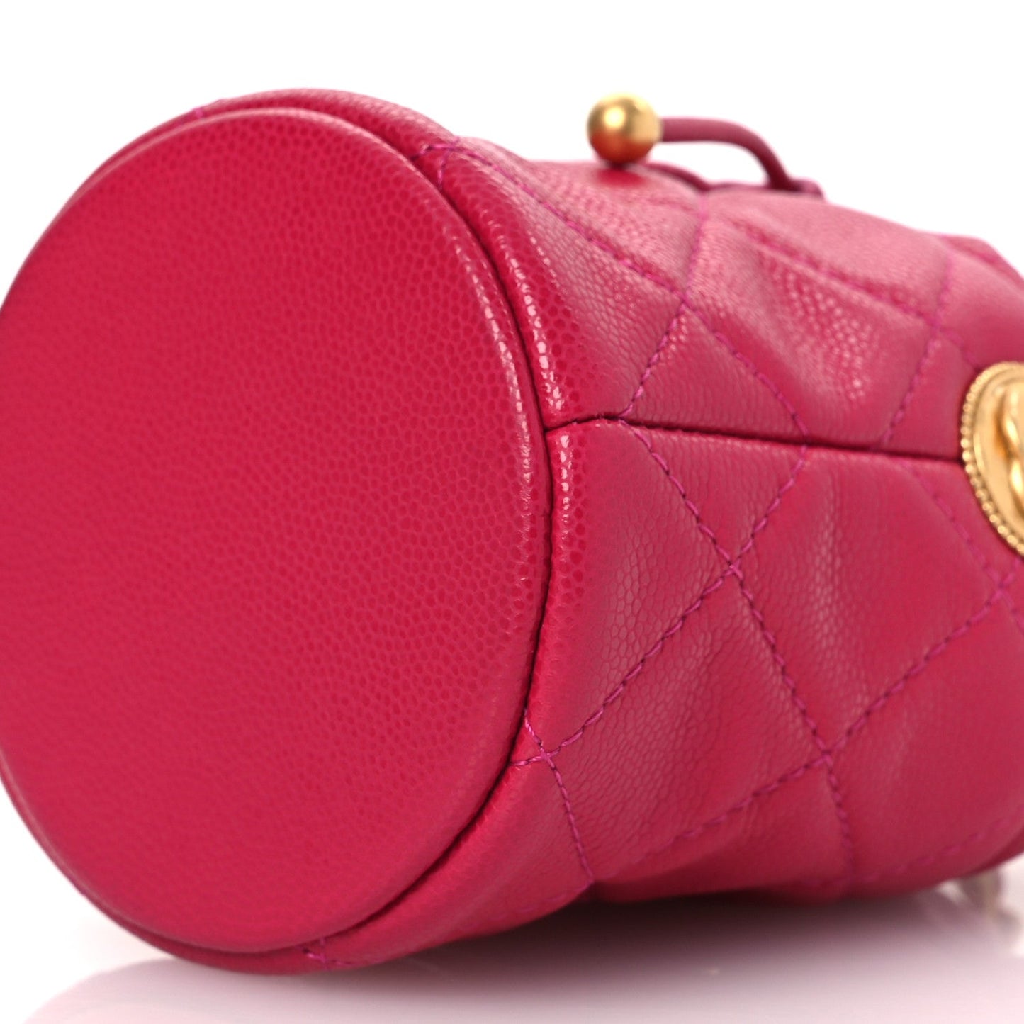 Caviar Quilted Twist Your Buttons Mini Bucket Bag Fuchsia