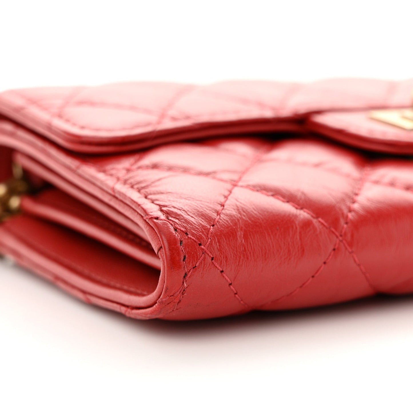 Aged Calfskin Quilted 2.55 Reissue Clutch With Chain Red