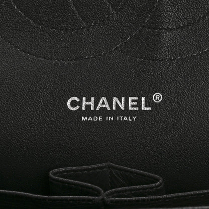 Shiny Crumpled Calfskin Quilted Jumbo Double Flap So Black
