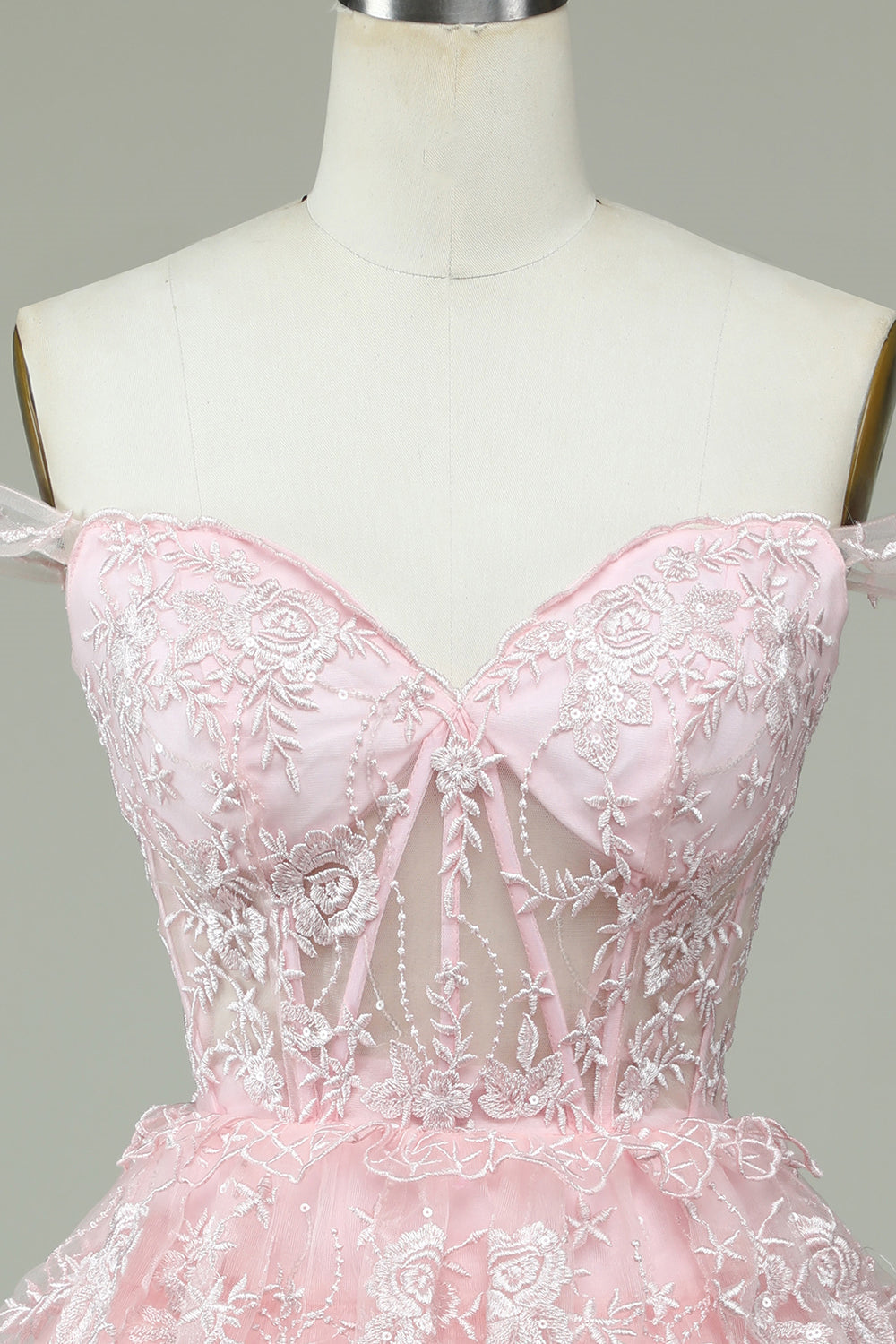 Pink Off-the-Shoulder Appliques Multi-Layers Homecoming Dress