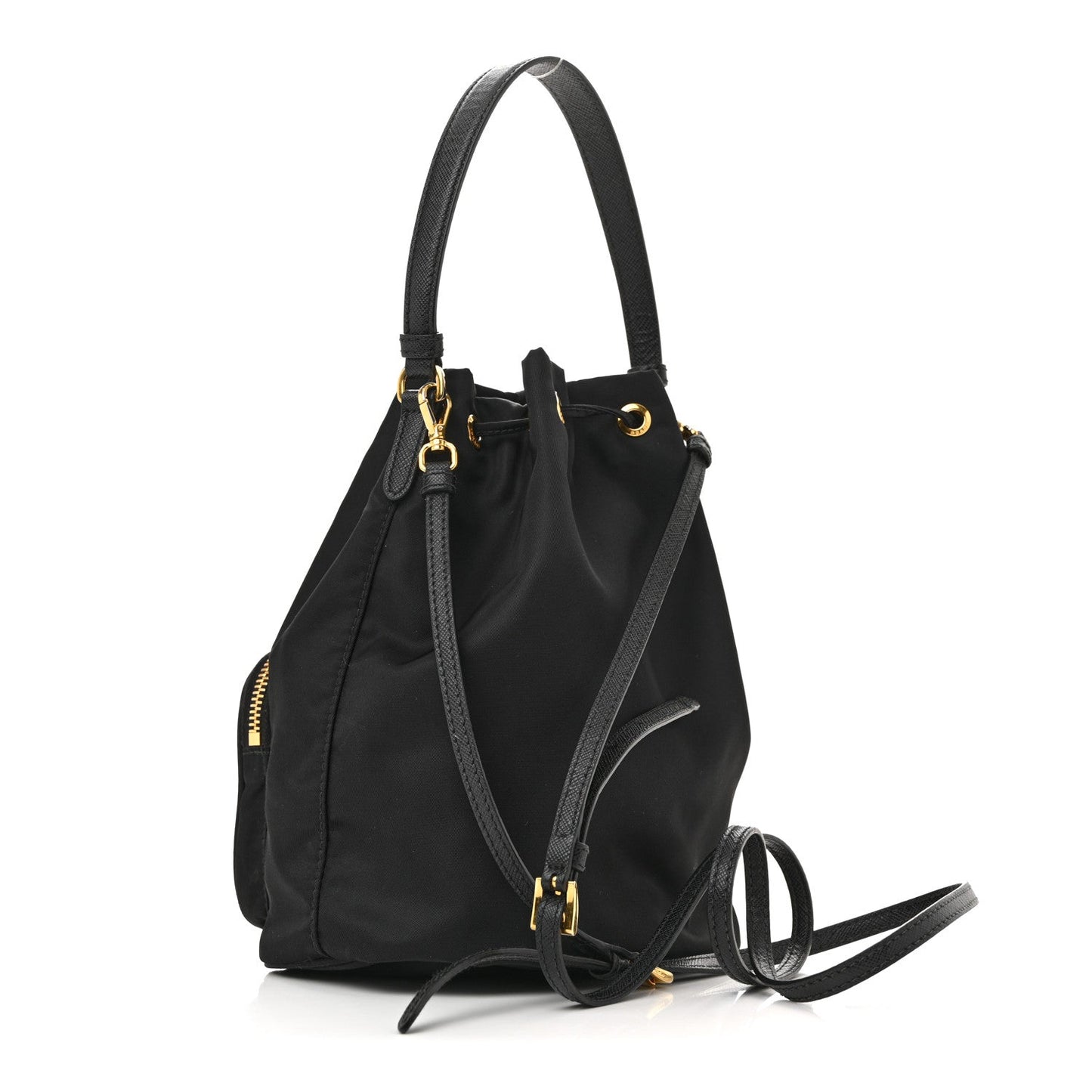 Saffiano Tessuto Nylon Mini Bucket Crossbody Bag Black
