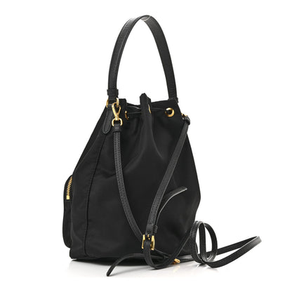 Saffiano Tessuto Nylon Mini Bucket Crossbody Bag Black
