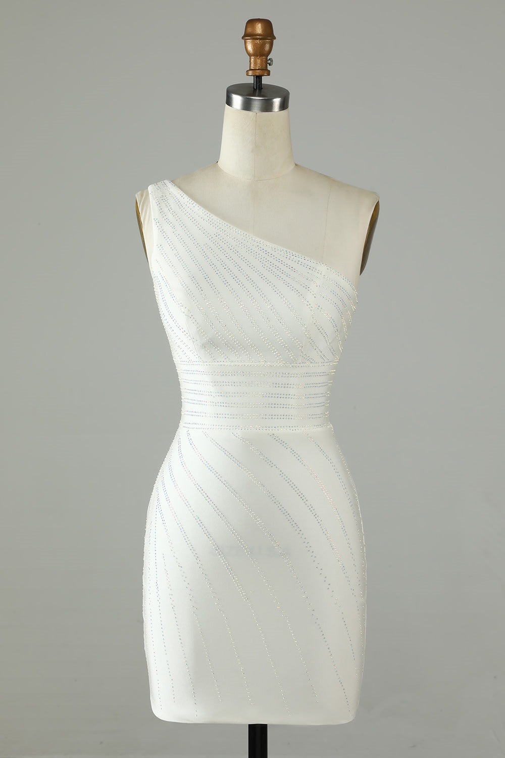 White One Shoulder Beaded Sheath Homecoming Dress