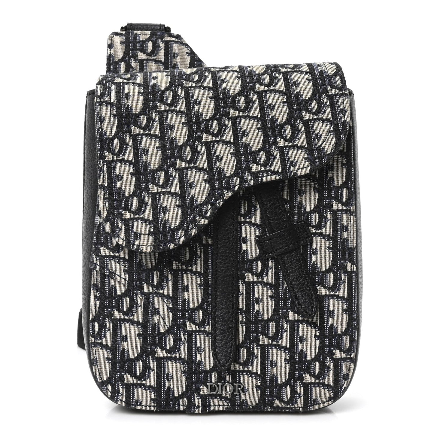 Grained Calfskin Oblique Saddle Vertical Messenger Pouch Beige Black