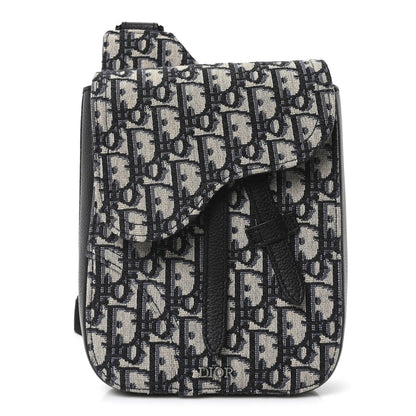 Grained Calfskin Oblique Saddle Vertical Messenger Pouch Beige Black