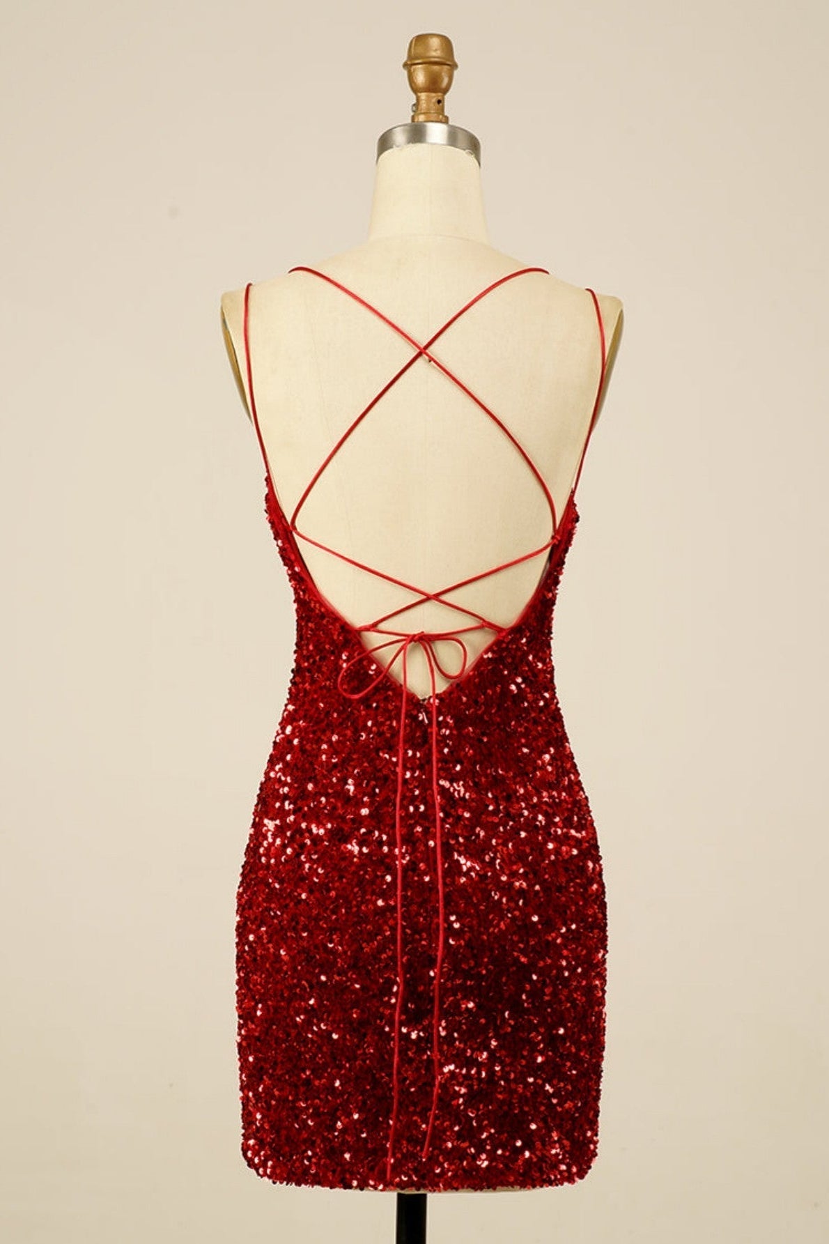 Wine Red Sequins Lace-Up Sheath Homecoming Dress with Slit