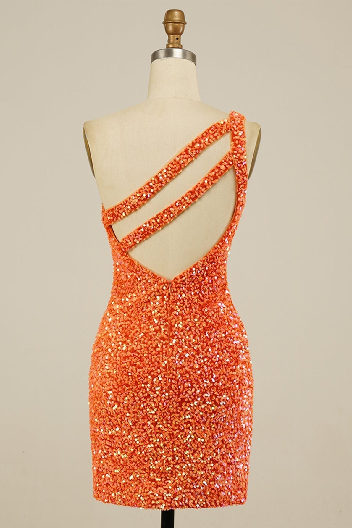 Orange Sequins One Shoulder Sheath Homecoming Dress