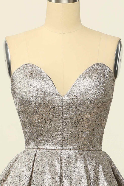 Silver A-line Strapless Sweetheart Lace-Up Back Mini Homecoming Dress