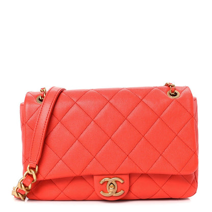 Caviar Quilted CC Melody Single Flap Orange