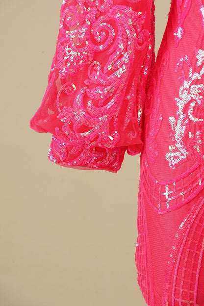 Orange One Shoulder Long Sleeve Sequins-Embroidered Homecoming Dress