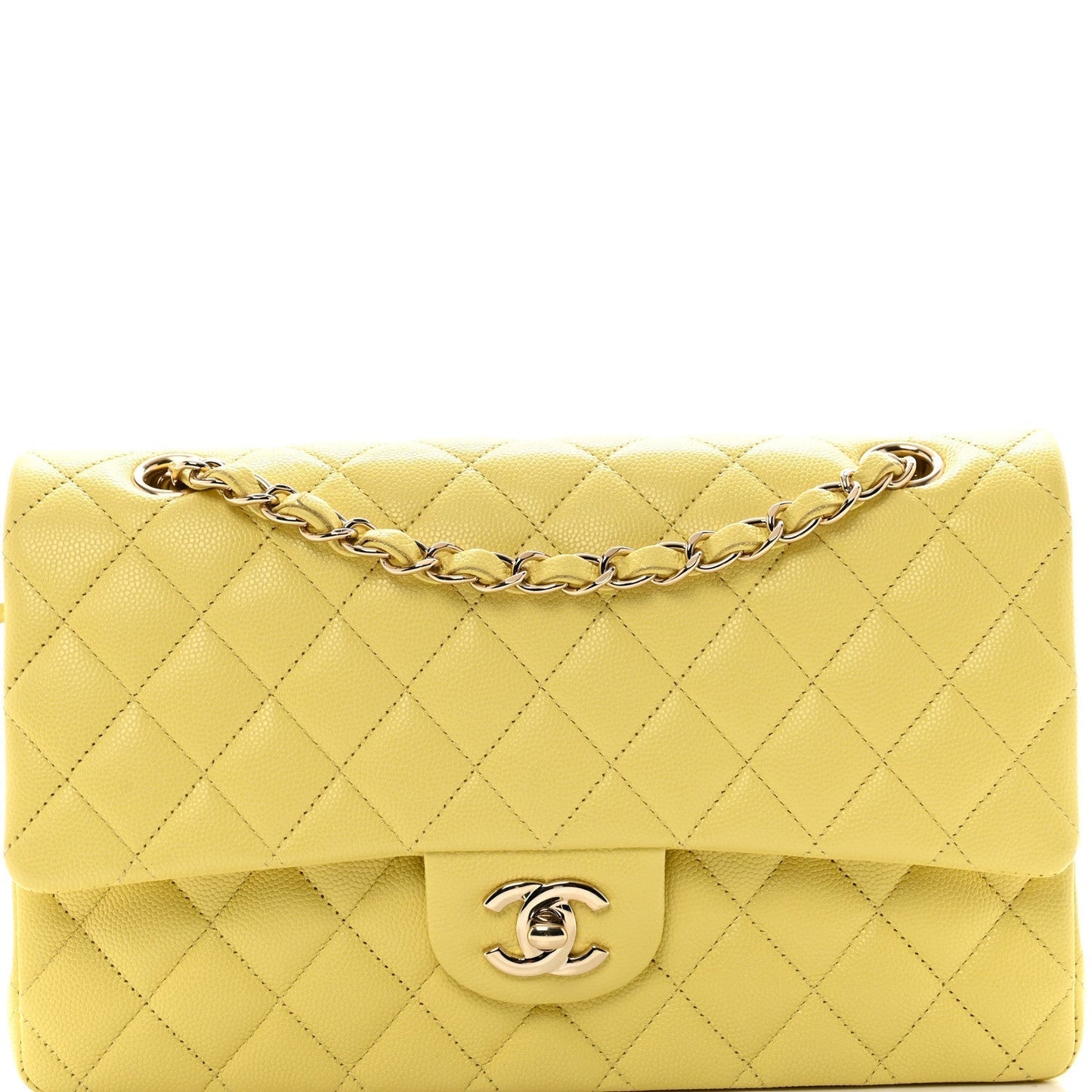 Caviar Quilted Medium Double Flap Yellow
