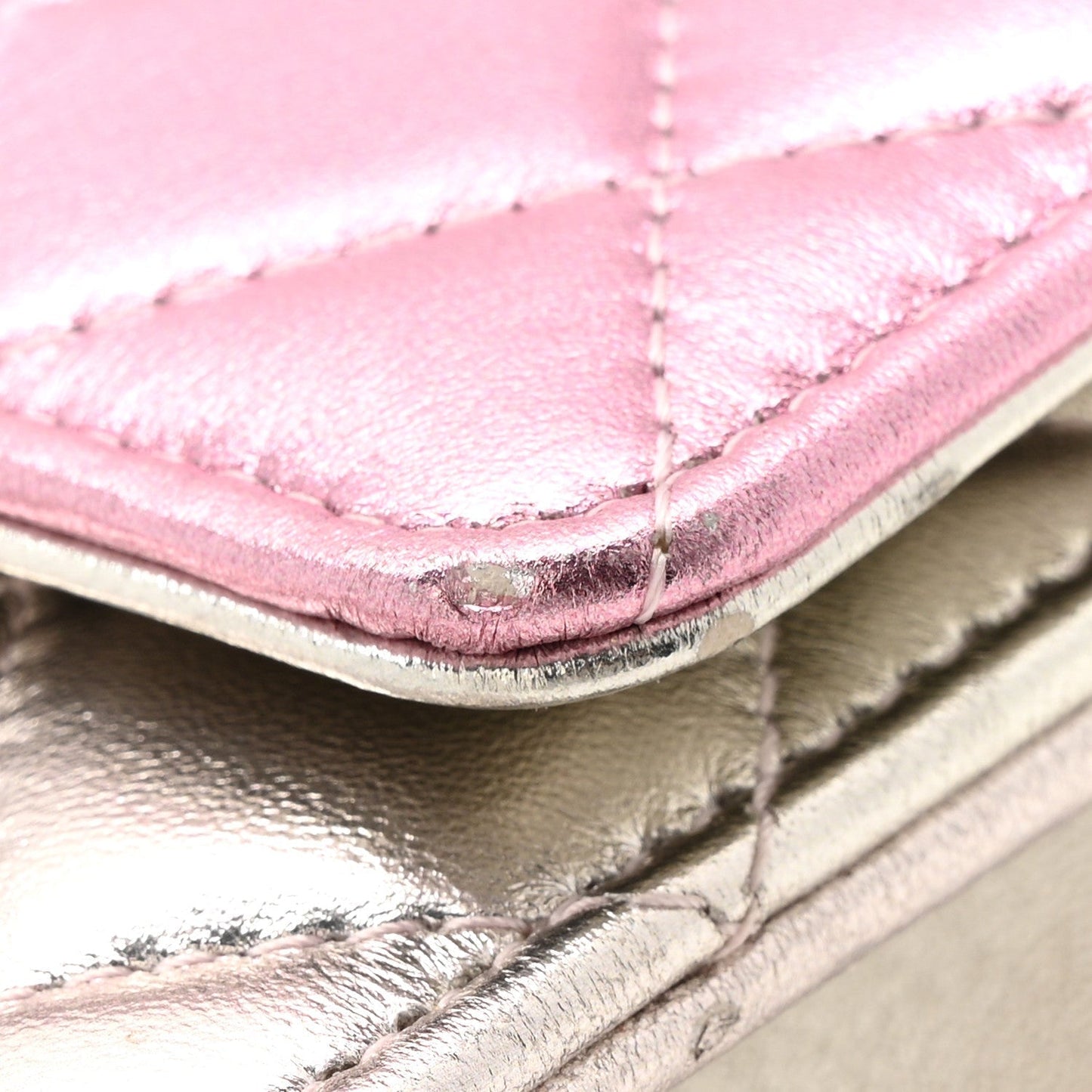 Gradient Metallic Lambskin Quilted Like A Wallet Wallet On Chain WOC Gold Pink