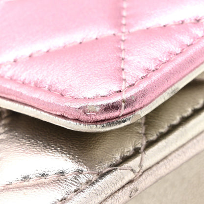 Gradient Metallic Lambskin Quilted Like A Wallet Wallet On Chain WOC Gold Pink