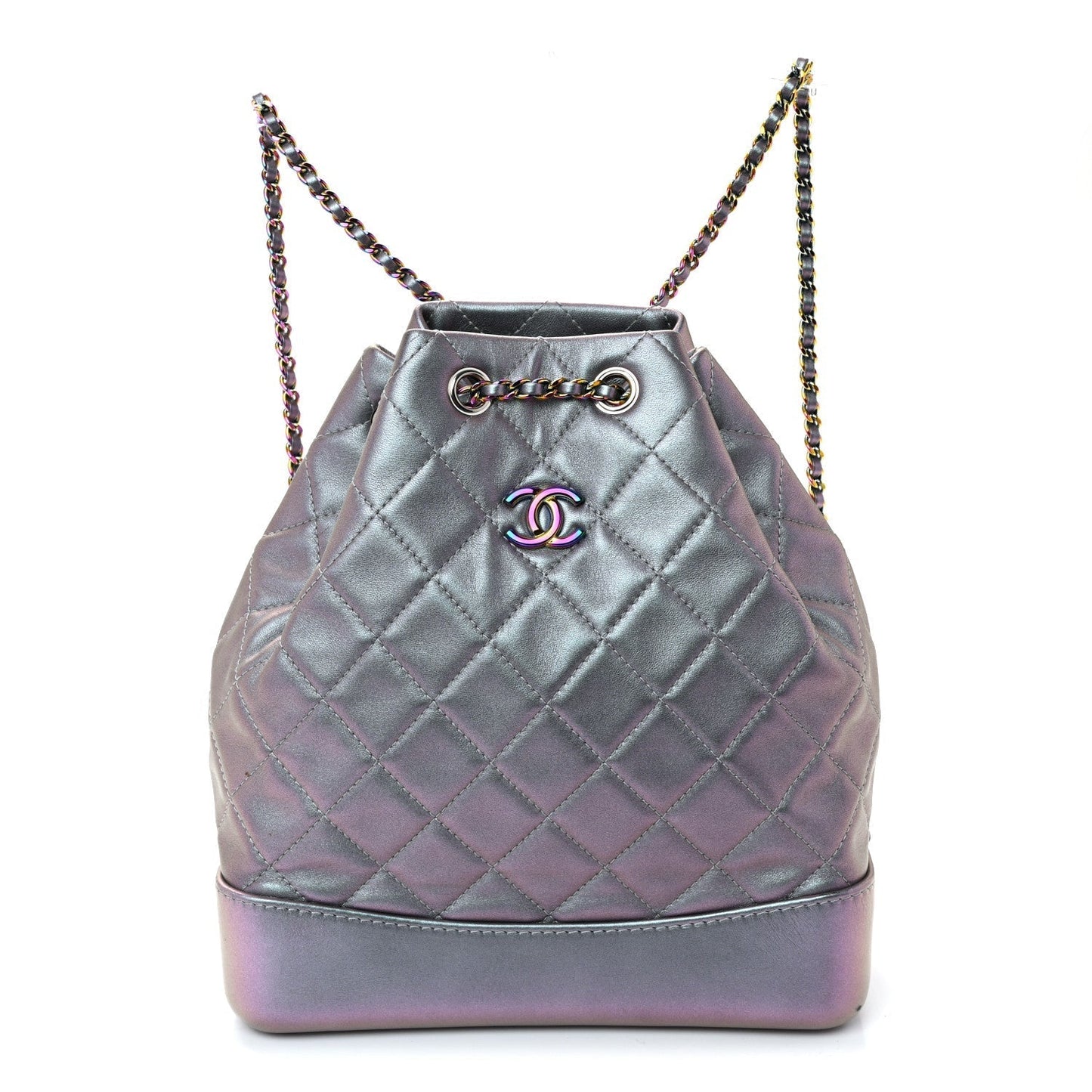Iridescent Aged Calfskin Quilted Gabrielle Backpack Light Purple