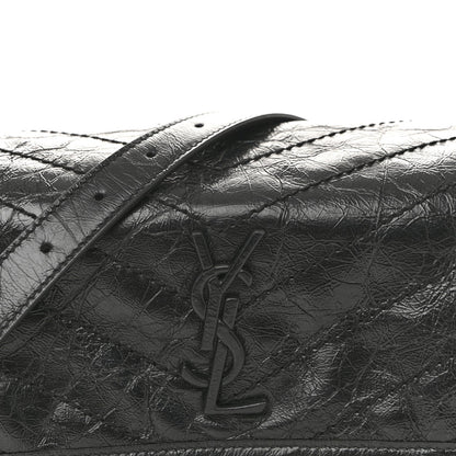 Crinkled Calfskin Matelasse Monogram Niki Body Bag Black
