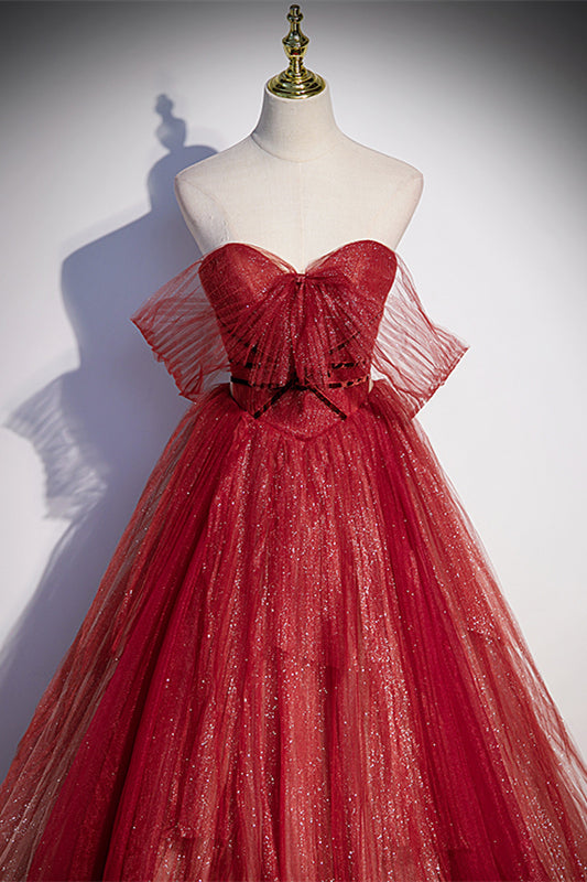 Sparkly Red Sweetheart Empire Tulle A-Line Formal Prom Dress