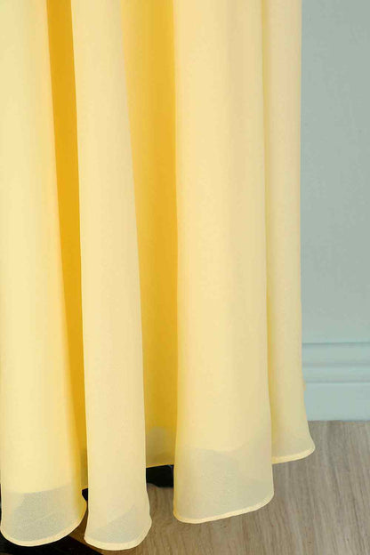 Light Yellow A-line V Neck Pleated Chiffon Ruffle Long Bridesmaid Dress
