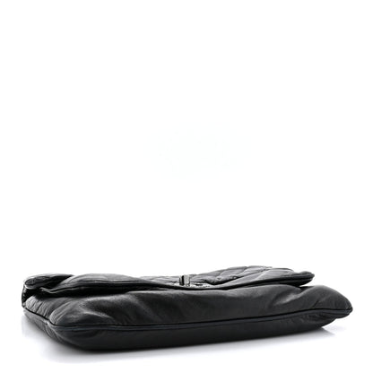 Lambskin Quilted Chain Mail Shoulder Bag Black