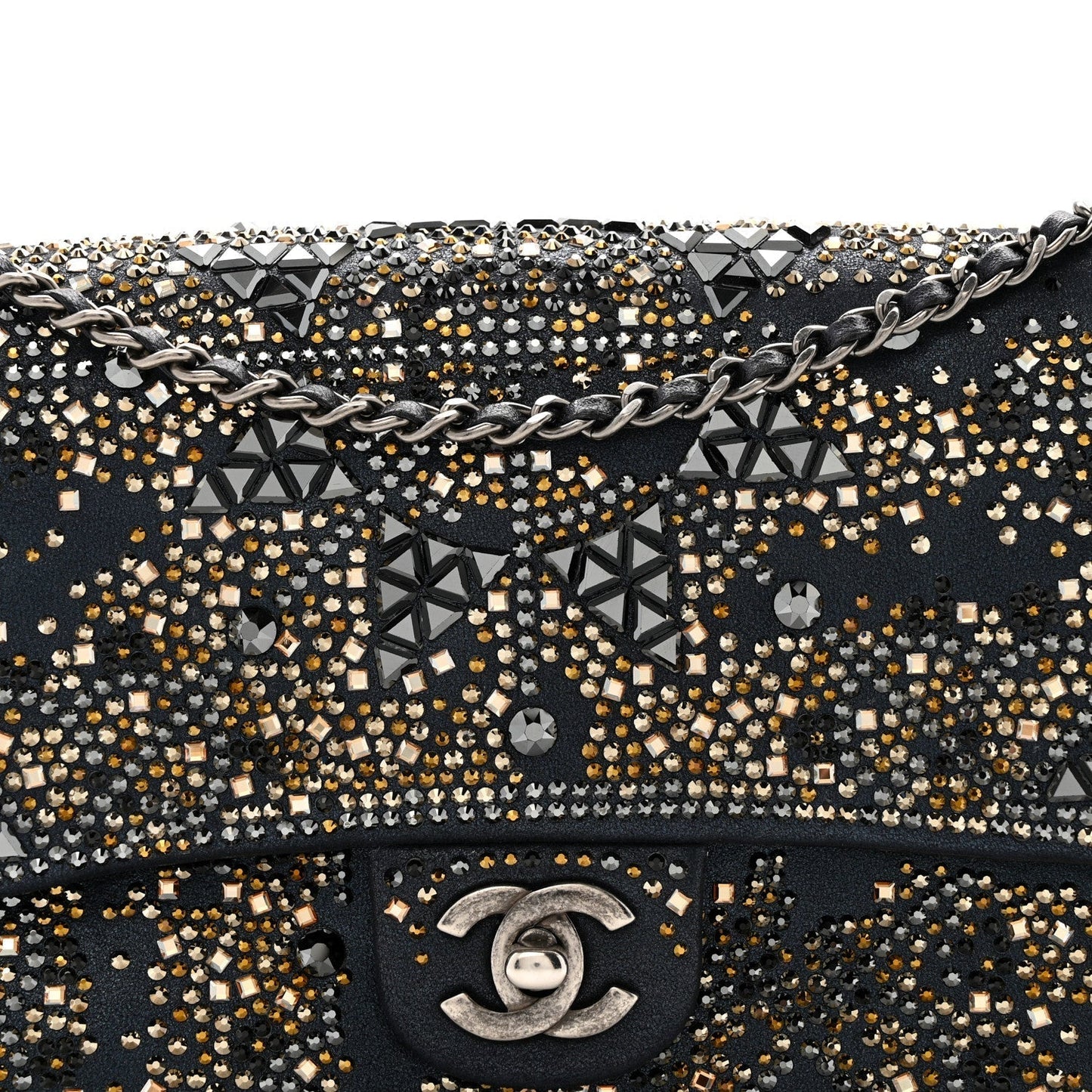Oxidized Goatskin Strass Buonasera Medium Flap Dark Blue