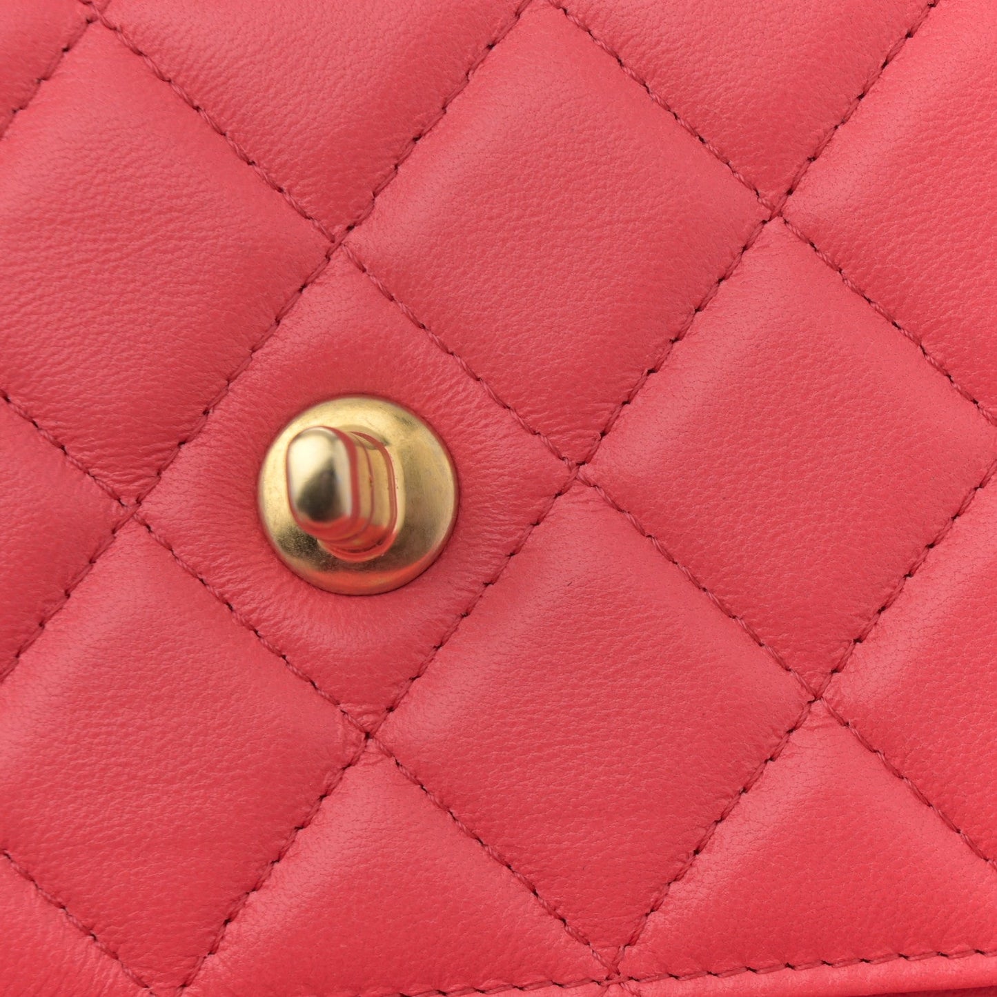 Lambskin Quilted Sweet Camellia Wallet On Chain WOC Coral