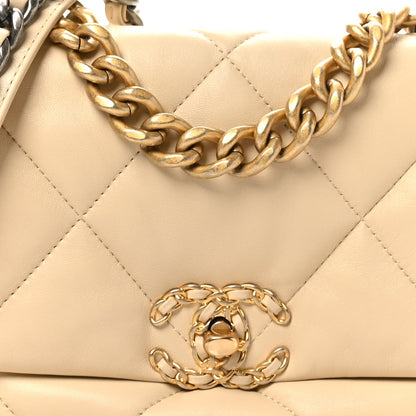 Lambskin Quilted Medium Chanel 19 Flap Beige