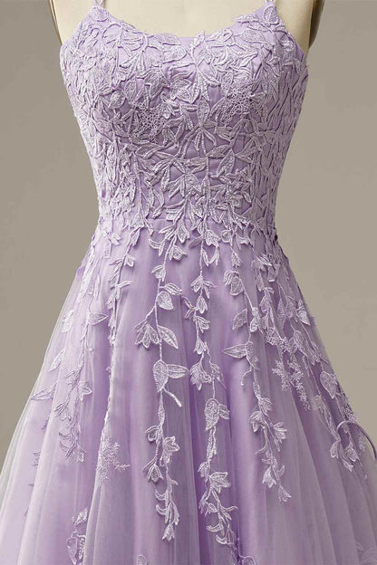 Bateau Sleeveless A-Line Lace Appliques Prom Party Dress