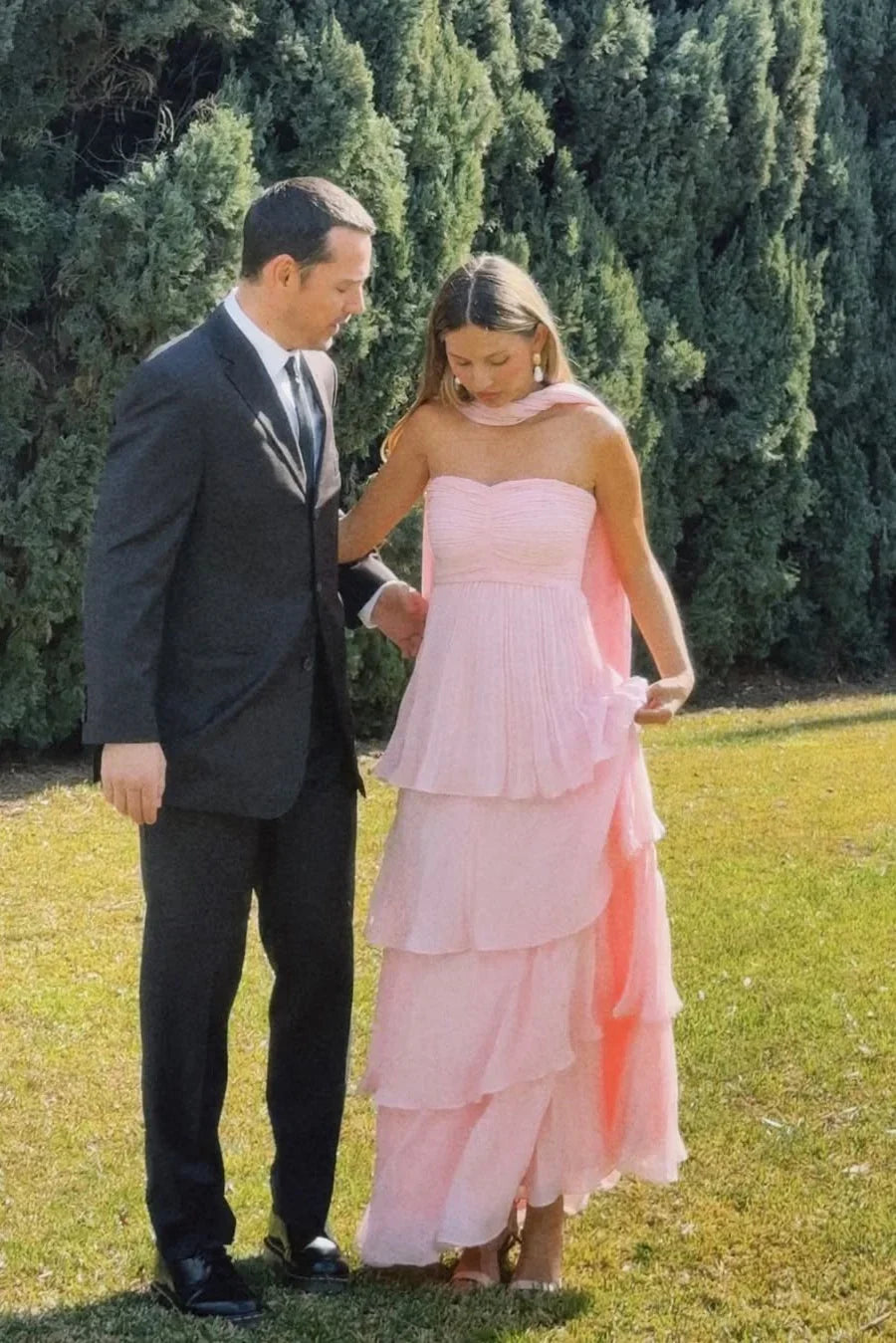 Hunter Green Strapless A-line Layers Long Prom Dress