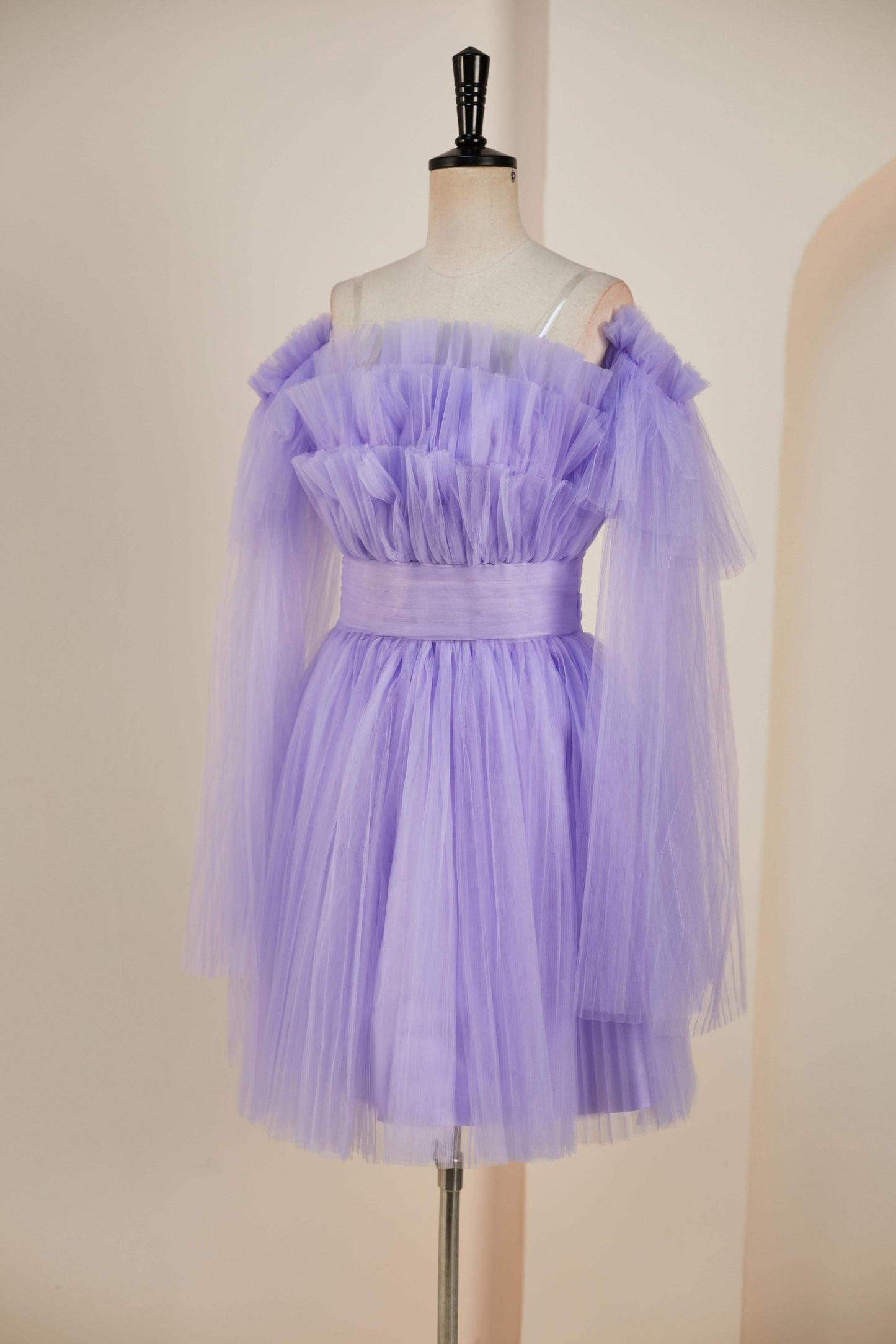 Lavender Strapless A-line Layers Homecoming Dress with Detachable Sleeves