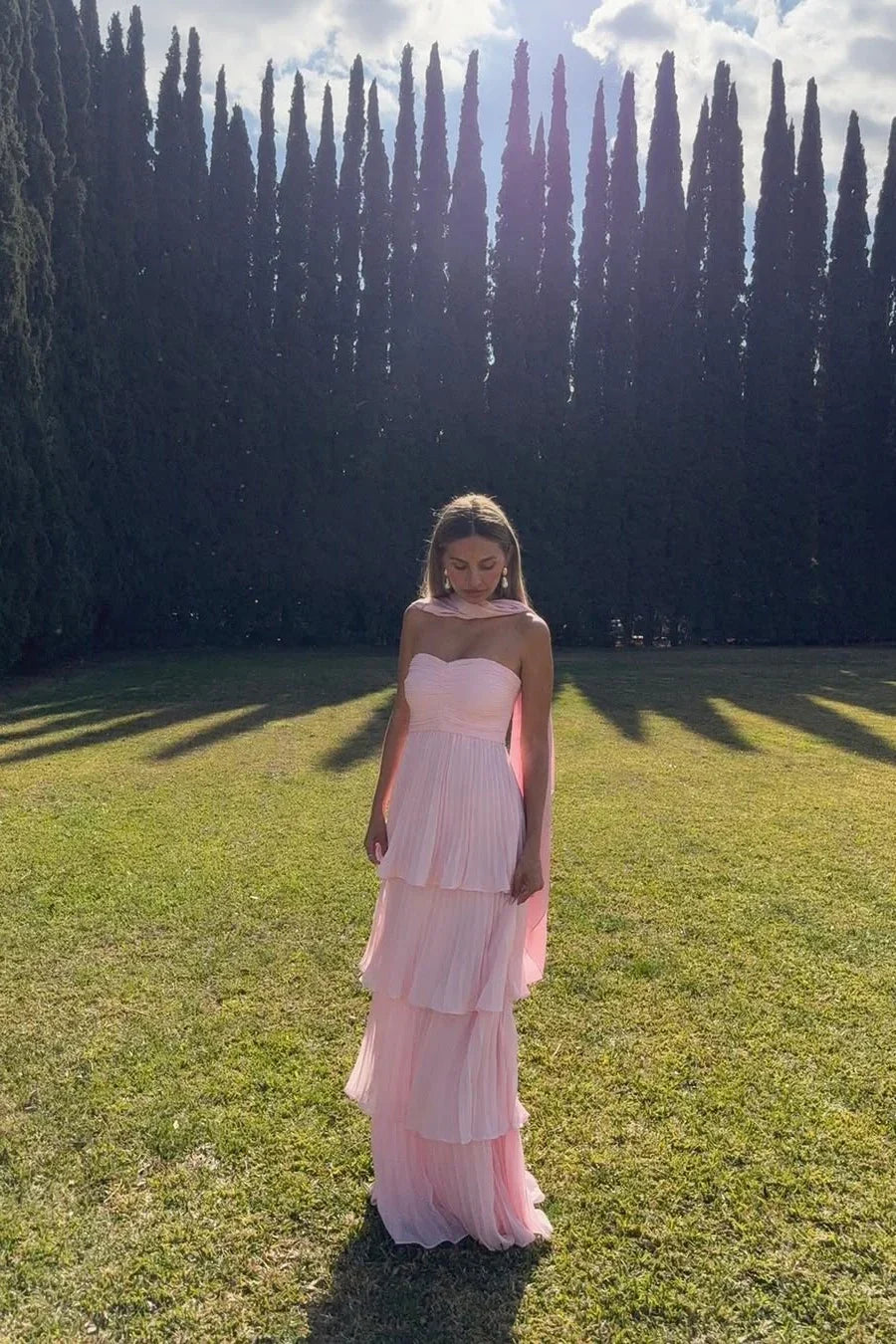 Hunter Green Strapless A-line Layers Long Prom Dress