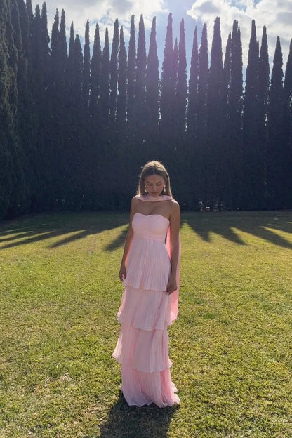 Hunter Green Strapless A-line Layers Long Prom Dress